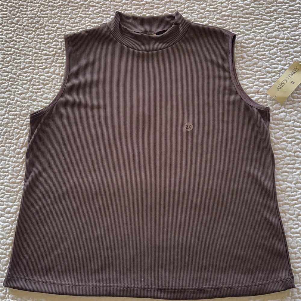 NWT Allison Daley Chocolate Mockneck Sleeveless Ribbed Tank Plus Sz 2X